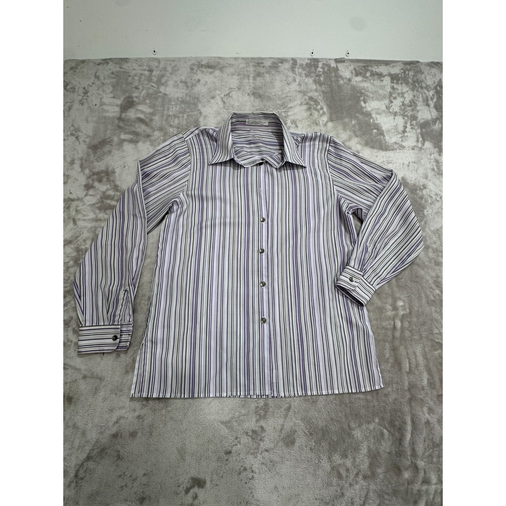 Foxcroft Button Up Shirt Womens Size 6 Multicolor Striped Long Sleeve EUC
